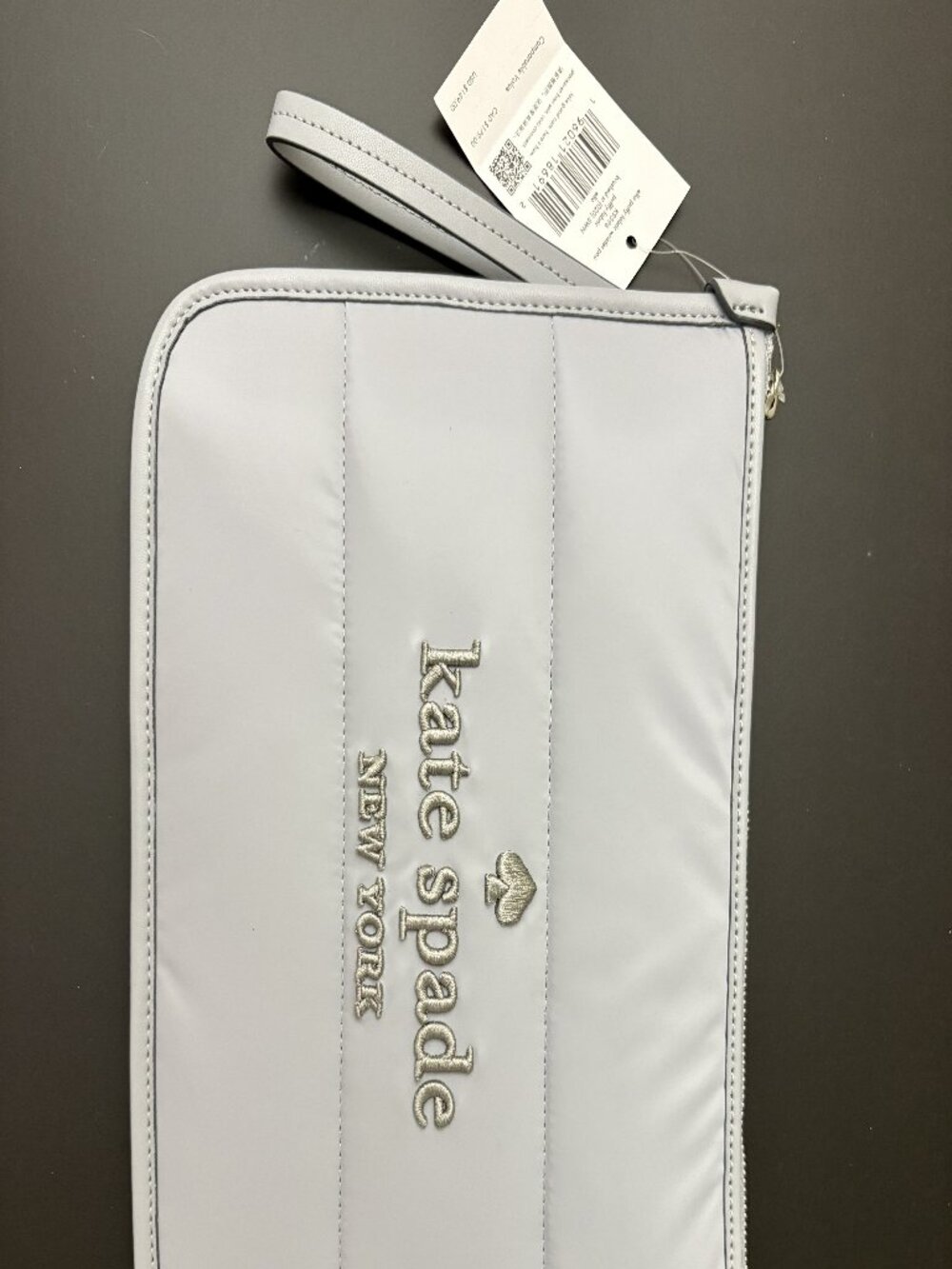 Kate Spade Ella Puffy Nylon Wristlet Pouch Brushed Steel NWT